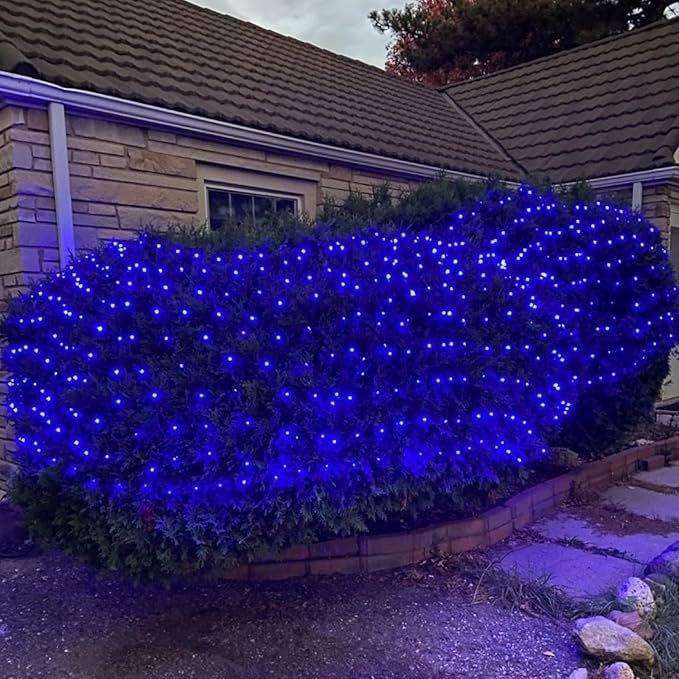 Joomer Christmas Net Lights - 2PACK 12FT x 5FT 360 LED Plug-in Mesh Lights, Waterproof with 8 Modes, Timer, Connectable for Bushes, Trees, Garden, Outdoor Christmas Decor (Clear Wire, Blue)
