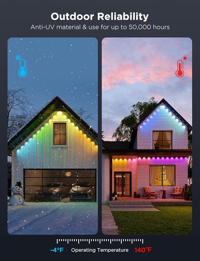 Govee Permanent Outdoor Lights Pro, 200ft with 120 RGBIC LED Lights for Daily and Accent Lighting, 75 Scene Modes for Outdoor Decor, IP67 Waterproof, Works with Alexa, Google Assistant, Matter, White