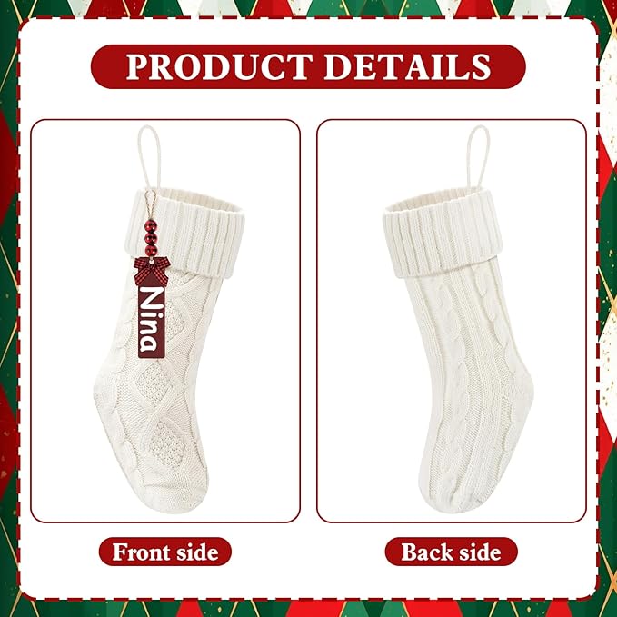 Christmas Stockings 18 Inches,Long Knitted Stocking with Name Tags, Christmas Decoration Hanging Stockings Fireplace Xmas Tree Ornaments for Home Family