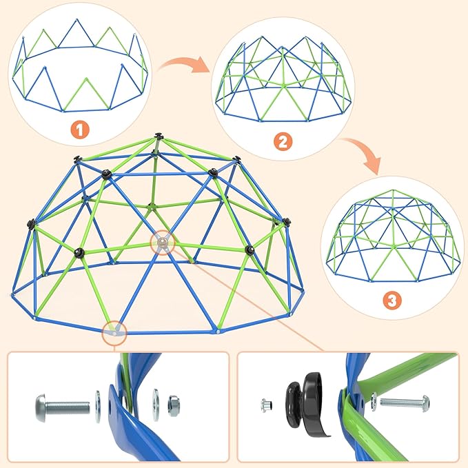 Climbing Dome, 10FT Geometric Dome Climber Jungle Gym Playground Backyard for Kids, 2024 Upgraded Model Indoor Outdoor Toddler Play Equipment, Safety Certified, Easy Assembly