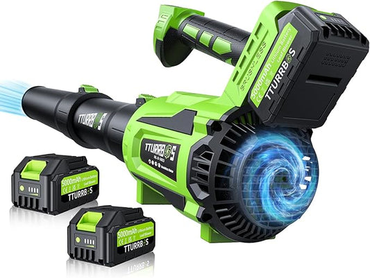 Leaf Blower Cordless - 650CFM Brushless Motor Leaf Blower with 6-Speed Control & Ergonomic Handle - Includes 2 x 5.0Ah Batteries & Fast Charger - Blowers for Lawn Care, Yard, Patio, Leaves, Snow, Dust