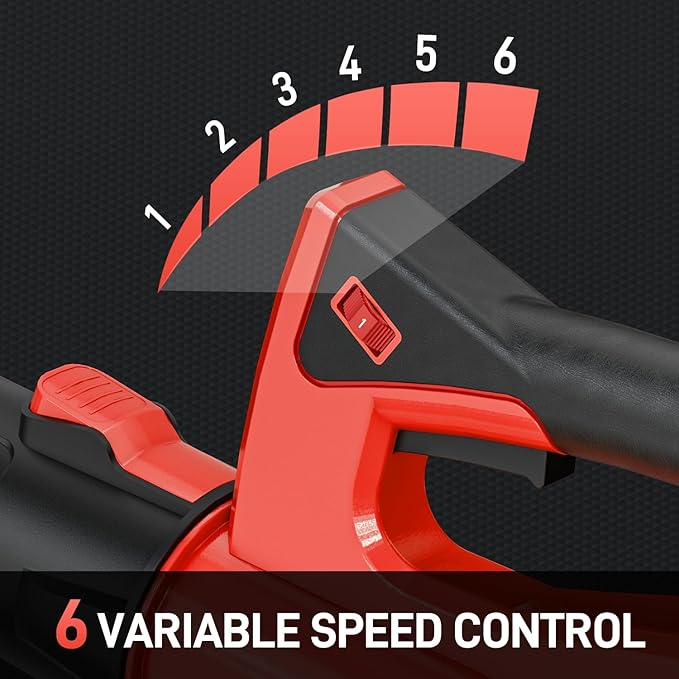 Leaf Blower Cordless, 500 CFM 21V Electric Cordless Leaf Blower with 4.0Ah Battery and Charger, Lightweight, 6 Speed Modes, for Lawn Care, Patio, Blowing Leaves and Dust (Red)