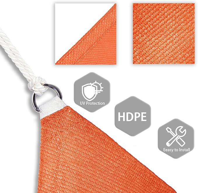 Patio Paradise 25' x 25' x 25' Sun Shade Sail Triangle Canopy Shade Cloth Fabric Sunlight Block Patio Pergola Cover HDPE Deck Awning for Outdoor Backyard Roof Shading, Orange