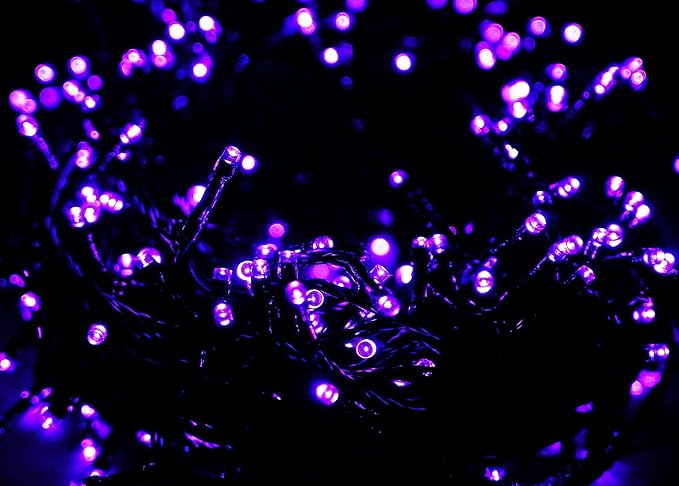 kemooie 300 LED Purple Christmas Lights, 99FT Connectable 8 Lighting Modes Plug in Fairy Lights, Waterproof for Outdoor, Halloween Christmas Wedding Party Garden Decorations (Purple