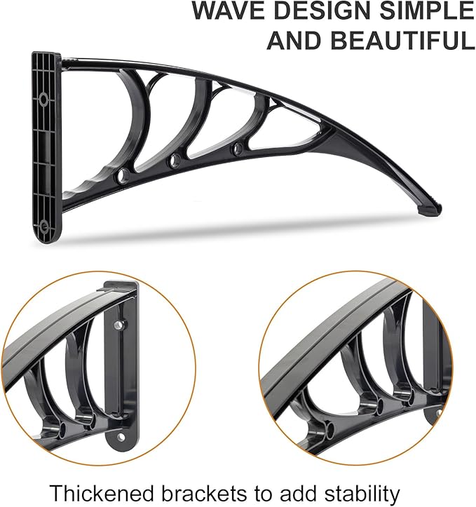 Window Awning Door Canopy Exterior- 40" x 40" Aluminum Door Awning, Polycarbonate Cover Patio Canopy Awning for House, Outside, Rain Snow & UV Resistant (Brown Board & Black Bracket)