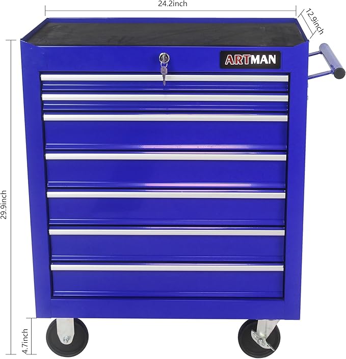 RYH 7 Drawers Rolling Tool Chest & Tool Box on Wheels | Heavy Duty Metal Cart with Ball Bearing Drawers | Fits US General Tool Box for Garage Storage (Blue, 7 Drawers£¨29.9 H ¡¿ 24.2 W ¡¿ 12.9 D)