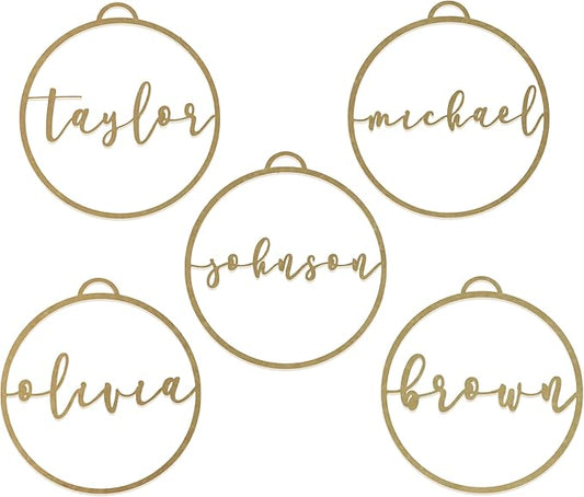 Minimalist Custom Ornaments (5 Pack; 9 inch) - Personalized Modern Metal Cursive Name Christmas Ornaments for Christmas Tree