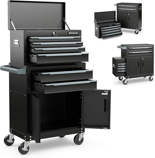 Goplus Tool Chest, 6 Drawers Extra Large Rolling Too Storage Cabinet with 4¡± Universal Lockable Wheels, Auto Lock, Protective Liner, 2-in-1 Heavy Duty Tool Box for Garage, Workshop
