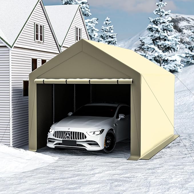 10x20 Carport, Heavy Duty Carports with Removable Sidewalls, Waterproof and UV-Resistant Portable Outdoor Garage Shelter for All Season (Beige)