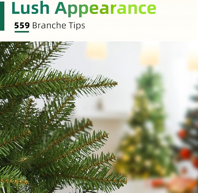 4FT Artificial Christmas Tree Unlit, Full Green PVC Pine with Dunhill Fir 559 Branch Tips, Realistic Holiday Xmas Tree with Foldable Metal Stand for Indoor Home, Office Decoration