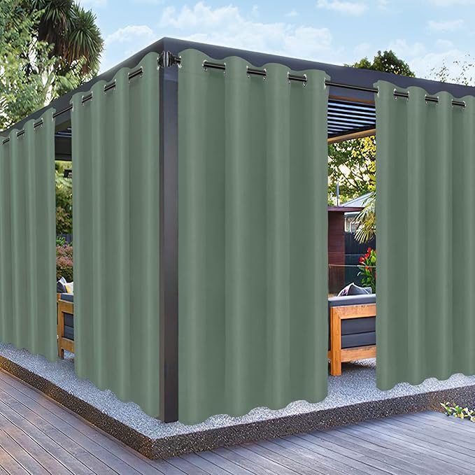 PureFit Outdoor Curtains for Patio Waterproof Weatherproof, UV Resistant Outside Curtains for Gazebo, Front Porch, Pergola, Sun Blocking Privacy Curtain, 52W x 95L inch, 1 Panel, Sage Green
