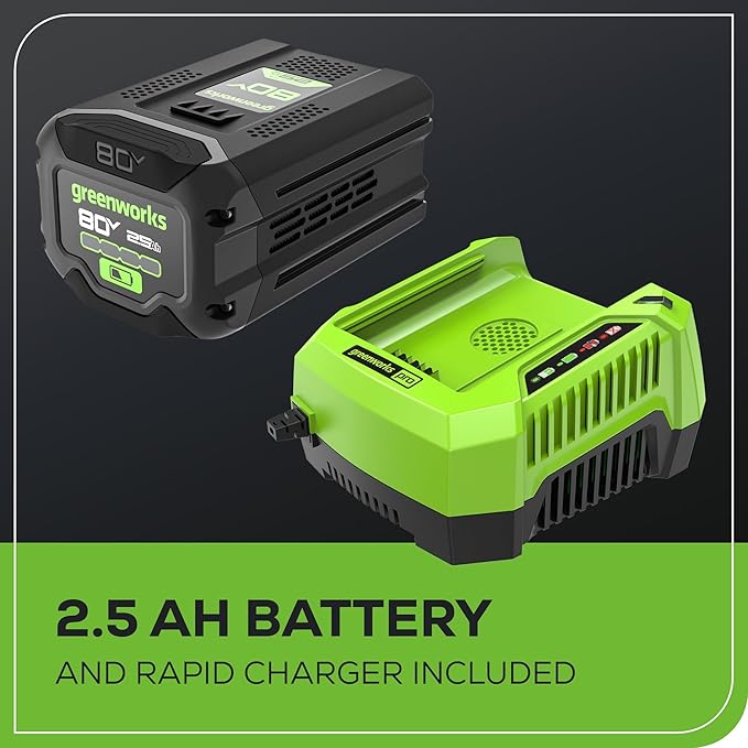Greenworks 80V (700 CFM / 170 MPH) Brushless Cordless Leaf Blower, Commercial-Grade Power, 40-Min Rapid Charger for Wet Leaves, Heavy Debris, Gravel and Driveway Snow, Includes 2.5Ah Battery & Charger