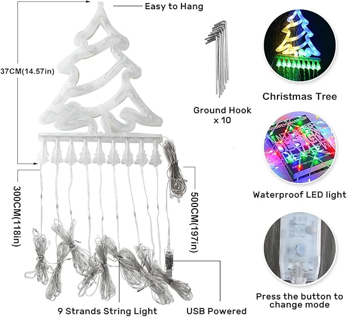 Outdoor Christmas Decorations Tree String Light with Remote APP Control 10FT 305LED Waterfall RGB Color Changing Waterproof Hanging Twinkle Fairy Light 210 Mode Timer Music Sync