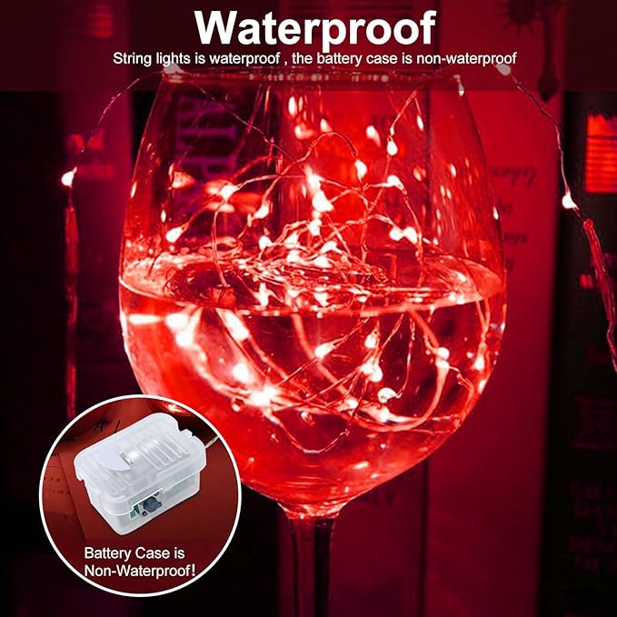 AIKEI 12 Pack LED Fairy Lights Battery Operated, Red Mini String Lights Waterproof 7 Feet 20 Led Twinkle Lights for Valentine's Day Decor Wedding Party Bedroom Halloween Christmas Decoration