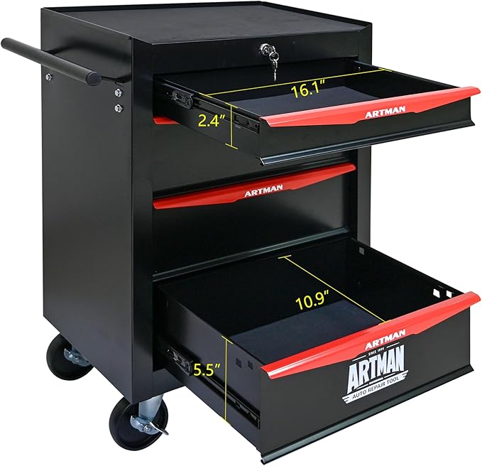 RYH 4/5/6/7 Drawers Rolling Tool Chest - Heavy Duty Mobile Tool Cart with Locking Wheels & Ball Bearing Drawers, 30.5 H x 20.9 W x13 D Garage Tool Storage Cabinet£¬Metal Tool Box (Black, 4 Drawers)