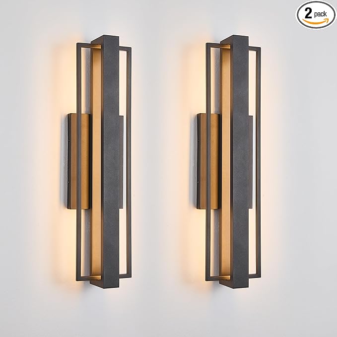 2 Pack 23-inch Modern Large Outdoor Waterproof LED Wall Light, Aluminum Linear Design, Rustproof & Corrosion-resistant, IP65 25W 3000K, Exterior Lights for Entrance, Hallway, Garage, Porch