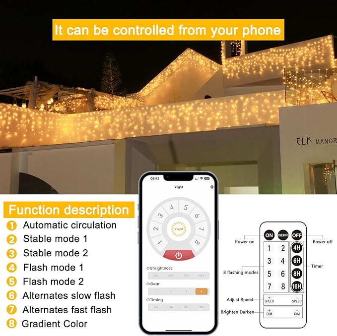 131ft Christmas Lights Outdoor, 1680 LED Waterproof 8 Modes String Light with App and Remote Control for Outside House Roof Decorations Indoor Decor-Warm White