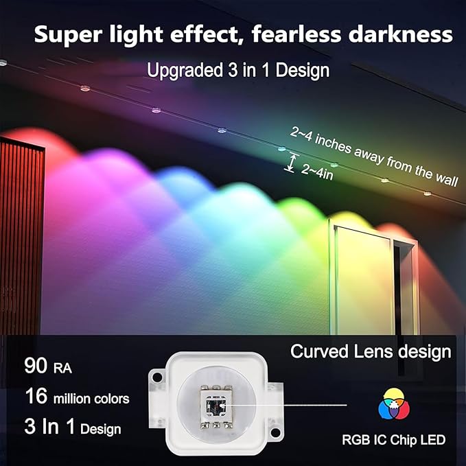 100ft RGB Permanent Outdoor Lights,with 60 LED IP65 Waterproof Smart Christmas Lights for Outdoor Decor with 63 Scene Modes for Halloween Christmas Birthday Holiday Party (100FT 60LED)