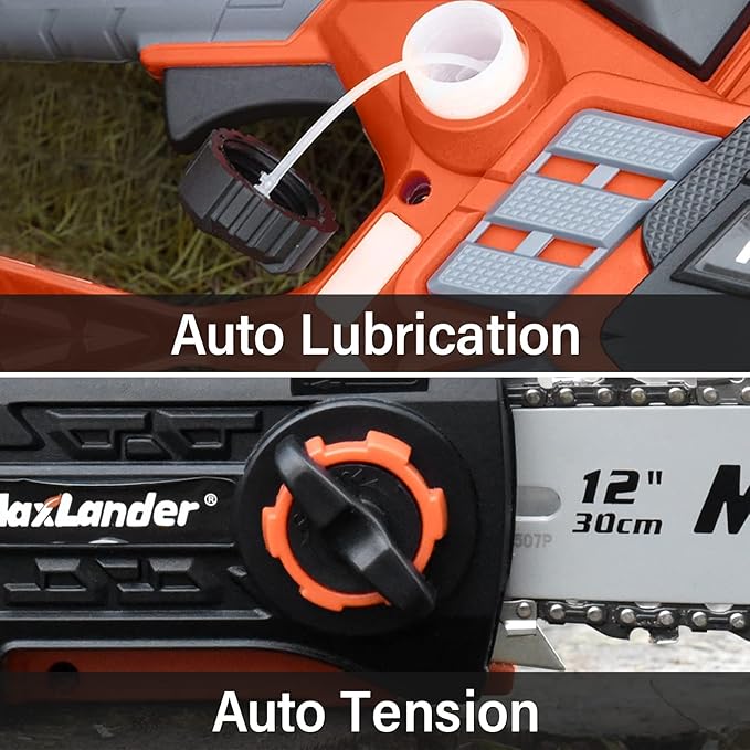 12-Inch Cordless Battery Operated Chainsaw with 1x4.0Ah Battery&Charger, MAXLANDER 20V Electric Chainsaw with Auto-Tension & Auto-Lubrication, Lightweight Handheld for Wood Cutting & Trimming