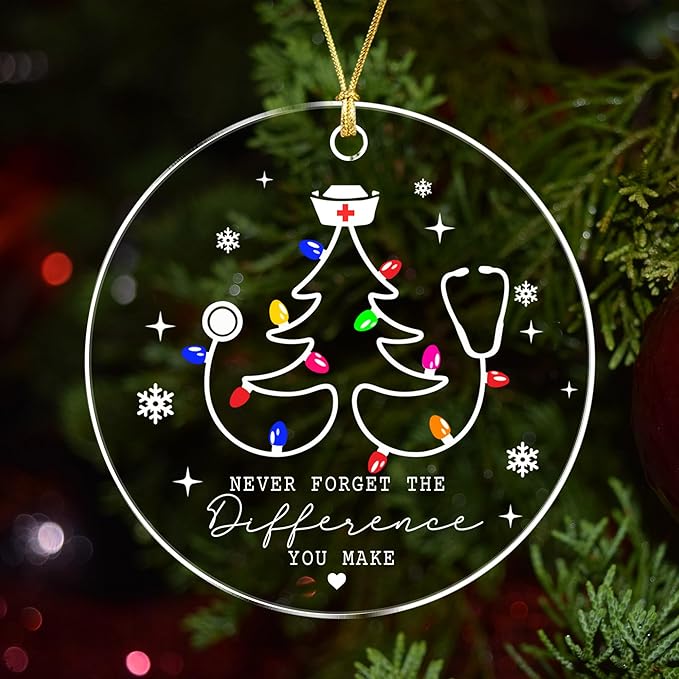 Nurse Christmas Ornament 2025, Never Forget The Difference You Make, Stethoscope Tree Acrylic Ornament, Cute Nurse Ornaments for Christmas Tree, Gift for RN, LPN, Healthcare Worker