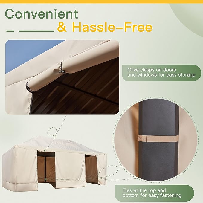 MELLCOM Winter Gazebo Cover for 12×20 Hardtop Gazebo, Accessories for All Seasons, with Mesh Screens and Doors and Windows