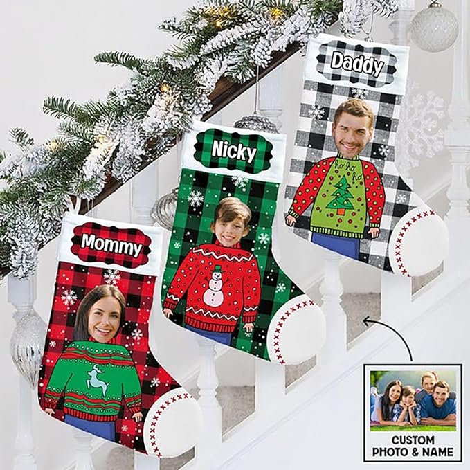 LOVELYPOD Christmas Stockings Personalized with Name, 19" Christmas Stocking Christmas Family Custom Photo Stocking 2023, Xmas Stocking Holiday Christmas Decoration Gifts for Family Kids