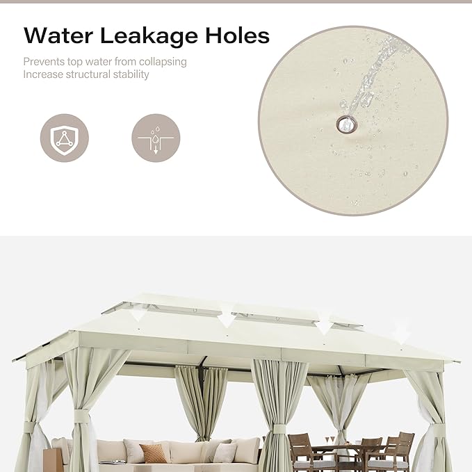 LAUSAINT HOME Semi-permanent Patio Gazebo 10'x20' with Expansion Bolts, Outdoor Heavy Duty Party Shelter with Double Roof, Mosquito Nettings and Privacy Screens for Backyard, Garden, Lawn, Cream White