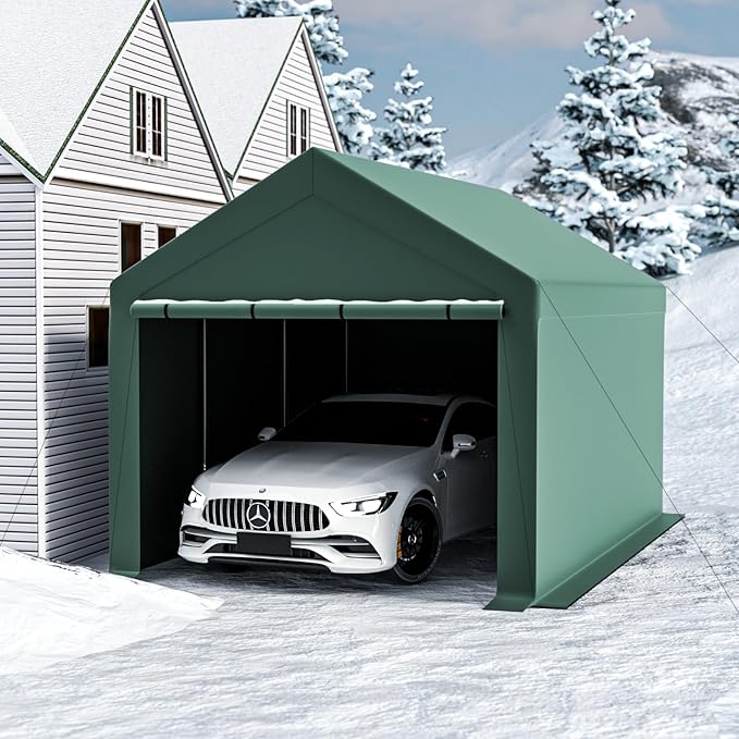 10x20 Carport, Heavy Duty Carports with Removable Sidewalls, Waterproof and UV-Resistant Portable Outdoor Garage Shelter for All Season (Green)