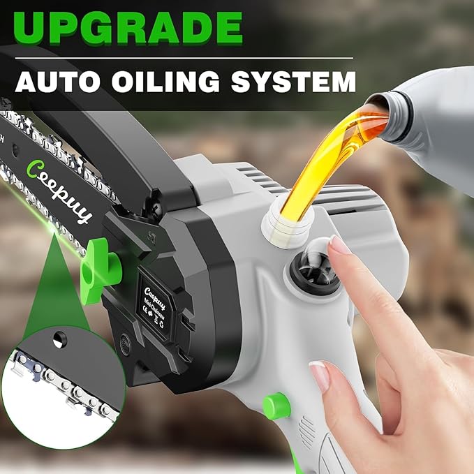 Mini Chainsaw Cordless 8 Inch with 2x 4000mAh Batteries, Portable Electric Chain Saw, Automatic Oiler, Battery Powered Small Handheld Saw, Security Lock Trees Branches Trimming, Wood Cutting, 2025