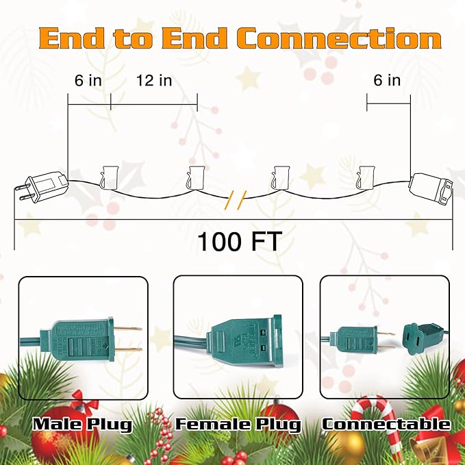 100FT C9 Light String Christmas Stringer, E17 Light Sockets 12" Spacing, C9 Stringer Set Green Outdoor String Light Strand for Wedding Patio Event Lighting Decor, Green Wire