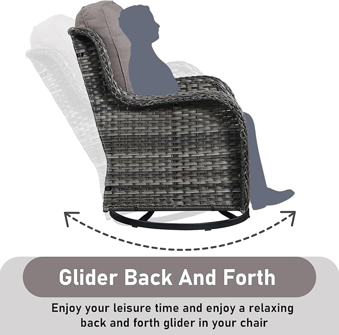 Wicker Outdoor Conversation Set-6 Pieces Outdoor Wicker High Back Couch with Swivel Rocker Chairs Patio Furniture for Deck Poolside Backyard-Grey/Grey