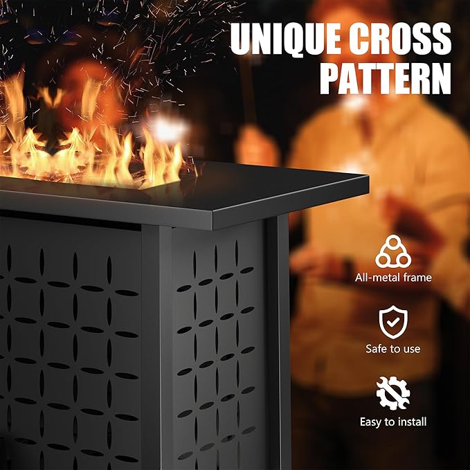 Vongrasig 43 Inch Propane Fire Pit, Outdoor Gas Fire Pit Table with Lid, Lava Rock, 50,000 BTU 2 in 1 Rectangular Table Top Firepit for Patio, Deck, Garden, Backyard