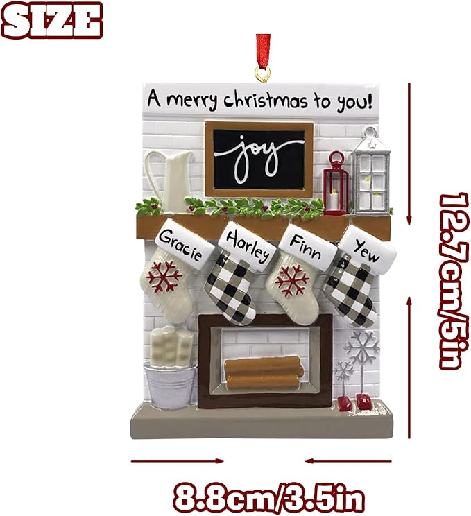 Personalized Christmas Ornaments 2023 Fireplace Mantle Family of 2/3/4/5/6 Custom Joy Family Members' Name for Xmas Tree Decorations Customized New Year Keepsake Family Ornament（Family of 5）