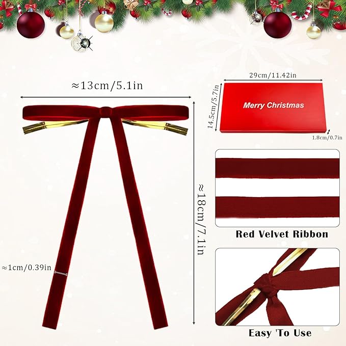 24 Pcs Velvet Bows for Christmas Tree Ribbon Bows for Home Tree Garland Wreath Indoor Rustic Crafts Gift Xmas Decorations Holiday Wedding Outdoor (Burgundy)