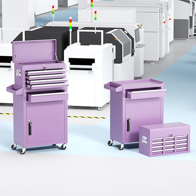 INTERGREAT Purple Tool Chest, 5-Drawer Rolling Storage Cabinet, Detachable Top Tool Box - Lockable Wheels, Garage & Workshop Barbershop Tool Cart