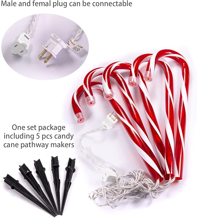 Christmas Candy Cane Lights, 12inch Set of 5 Candy Canes Christmas Pathway Lights Outdoor-TIGOMOOV Candy Cane Christmas Decorations Outdoor for Holidays Lighting up Sidewalk,Yard,