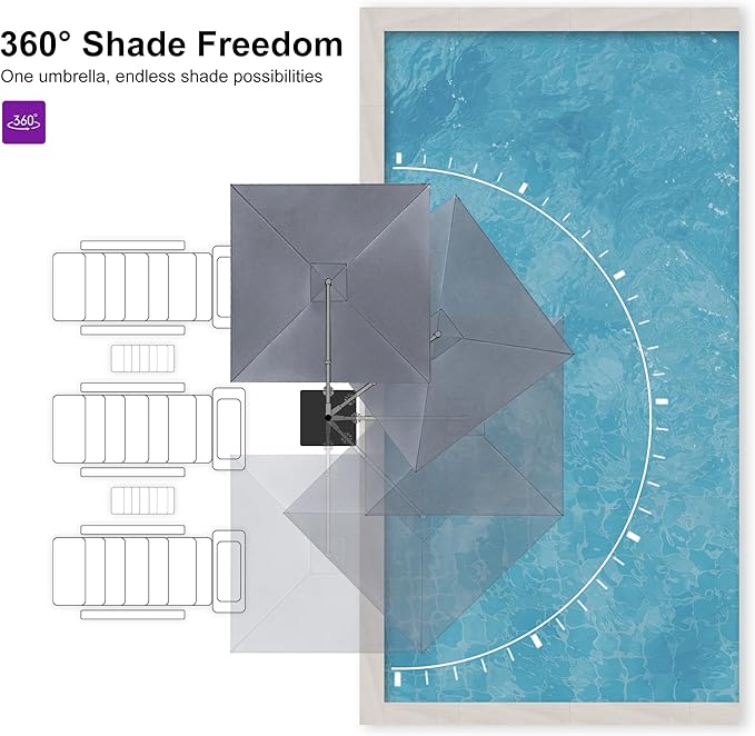 PURPLE LEAF 9 FT Cantilever Patio Umbrella Outdoor Aluminum Offset Square Umbrella with 3 Years Fade Resistance Recycled Fabric and 360-degree Rotation for Deck Pool Garden, Mist Grey