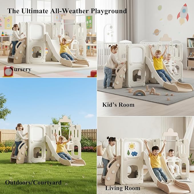 3-in-1 Toddler Slide Set with Swing and Climber, Kids Playset with Slide for Toddlers, Indoor Outdoor Backyard Playset, Easy Assembly Freestanding Playground for Kids Ages 3+