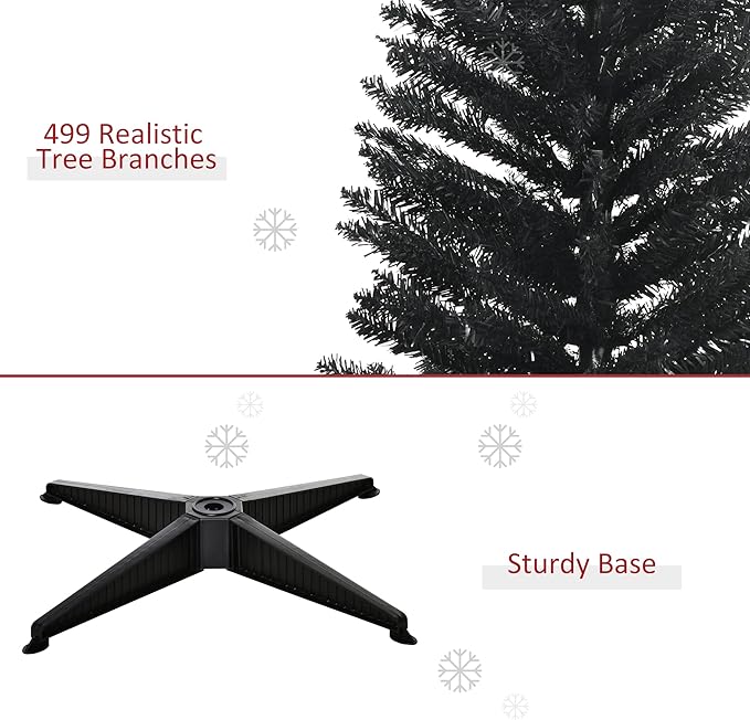 HOMCOM 7' Artificial Pencil Christmas Tree, Slim Xmas Tree with 499 Realistic Branch Tips and Plastic Stand, Black