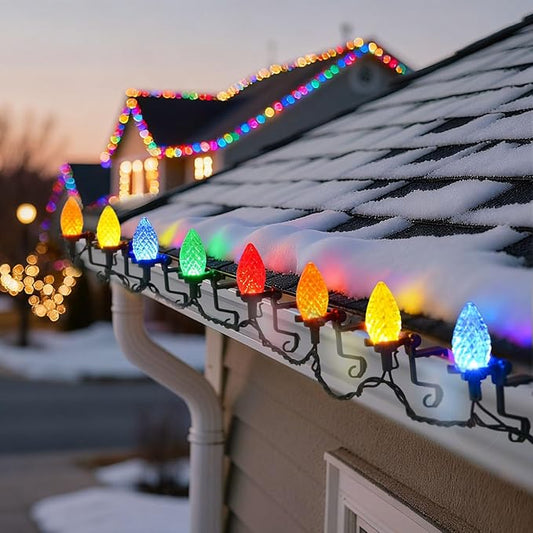 C9 LED Outdoor Christmas Lights,C9 String Lights with Quick Clips,for Xmas House Roof Gutter,Plug in & Connectable,66FT 100 Light,Multicolor