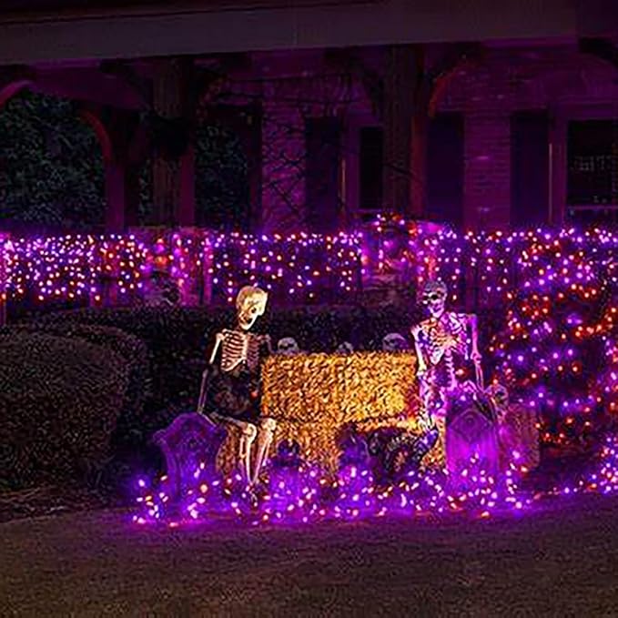 HISHINY Halloween Lights Outdoor,144LED 6ftx6ft Purple and Orange Net Lights with Connectable, Waterproof,UL Certified and Durable Black Wire Design for Bushes,Trees, Outdoor Indoor Party Decorations