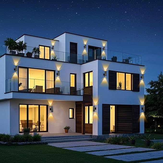Dusk to Dawn Outdoor Wall Lights 6 Packs, Modern Outdoor Porch Lights with Bulbs, Integrated LED Cylinder Exterior Light Wall Mount, Up and Down Lighting Wall Sconce for House Porch Door