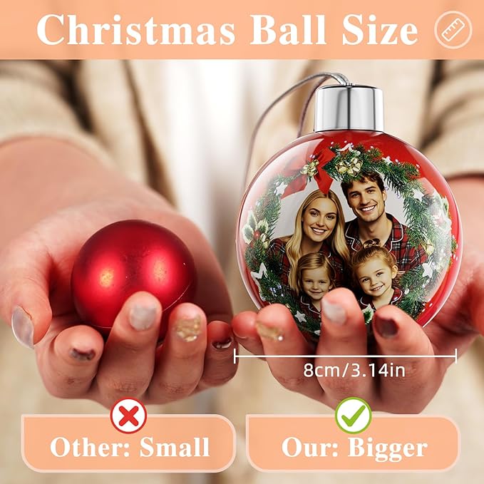 Bemaystar Personalized Photo Christmas Ornaments 2025 - Custom Christmas Ball Ornaments, Customized Ornament for Xmas Gifts for Mom Dad Kids Pets Friends