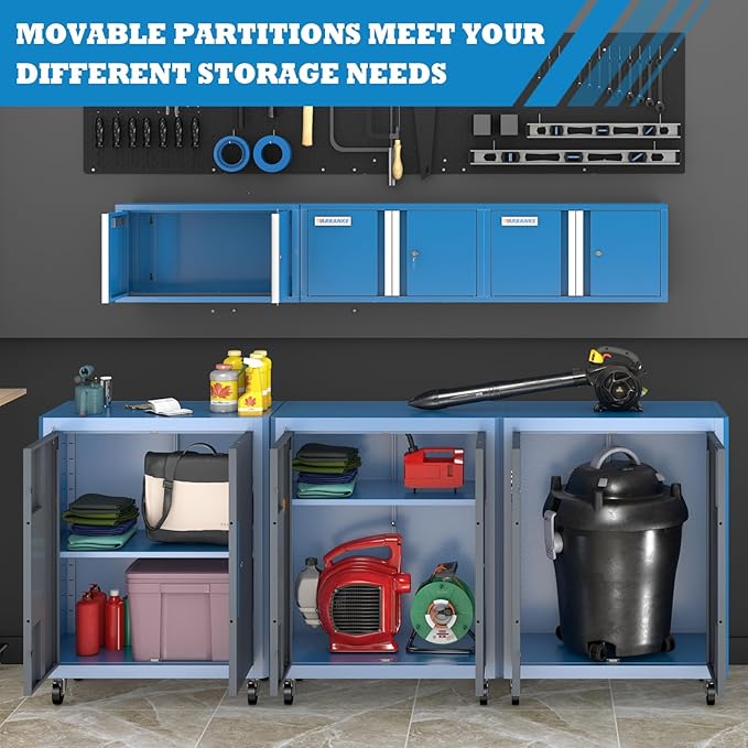 Extra-Large Rolling Tool Cabinet with Rust Resistant Wheels&Foot Pads,Heavy Duty Metal Storage Tool Chest with Adjustable Shelf and Locks,Tool Cabinet for Garage, Warehouse or Office, Easy to Assemble