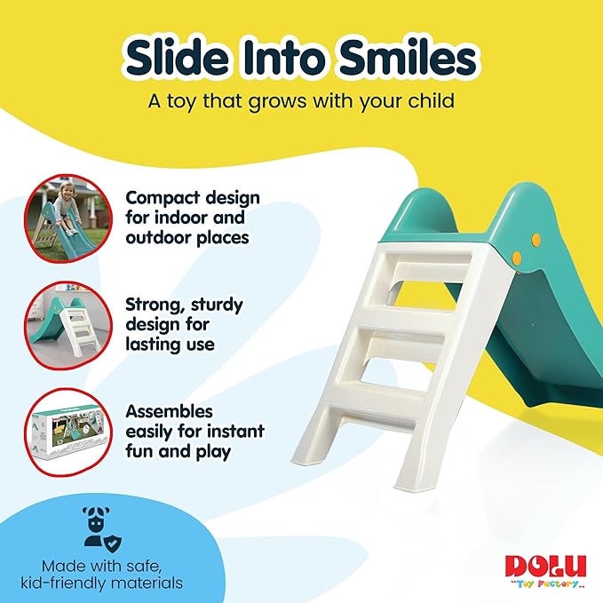 Dolu My First Garden Slide Kids Indoor Outdoor Playground Play Equipment, Durable Plastic Climber Step Toy, Ages 2 to 6, Green/White