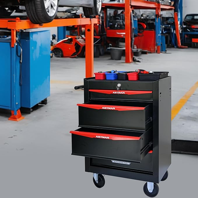 RYH 4/5/6/7 Drawers Rolling Tool Chest - Heavy Duty Mobile Tool Cart with Locking Wheels & Ball Bearing Drawers, 30.5 H x 20.9 W x13 D Garage Tool Storage Cabinet£¬Metal Tool Box (Black, 4 Drawers)