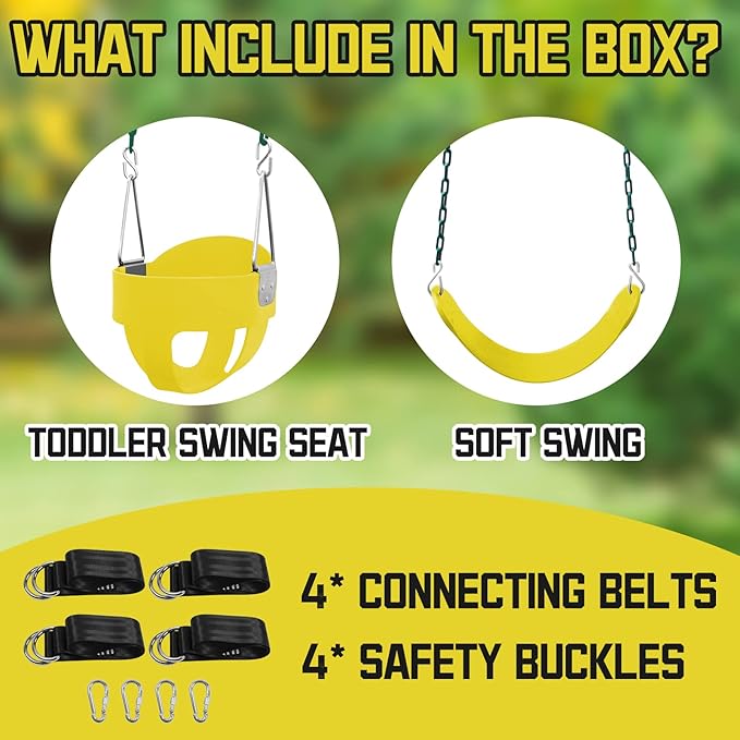 Toddler Swing Set for Outside - High Back Full Bucket Seat with 4 Hanging Straps and Hooks for Kids, Infants, Baby - Outdoor Tree Swing