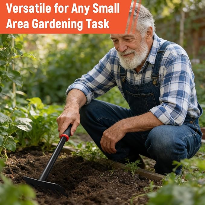 Small Garden Rake, Hand Rake & Cultivator Tool with Non-Slip Handle ? Hand Weeder for Weeding, Tilling Soil, Planting