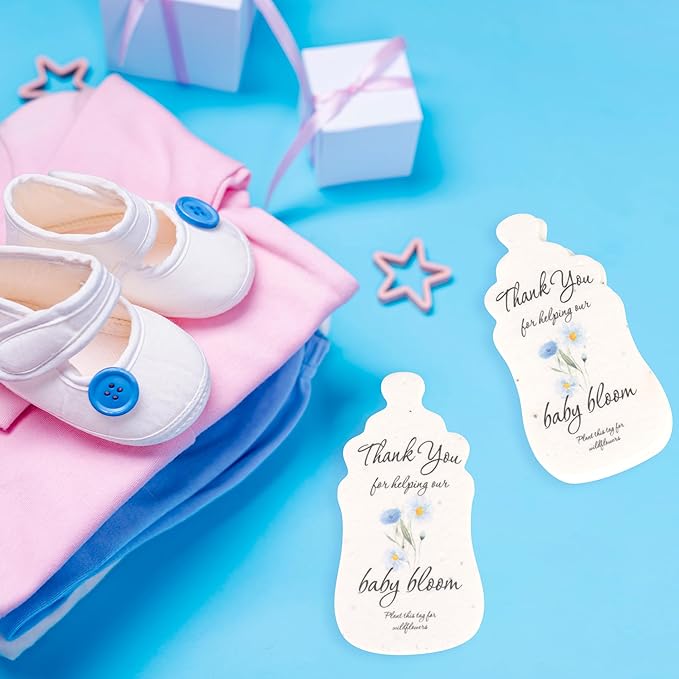 Baby Bottle Shaped Seed Paper – 15Pcs Blue Baby Shower Favors for Guests with Wildflower Seeds, Writable & Plantable, Gender Reveal, Birthday Gifts for Guest