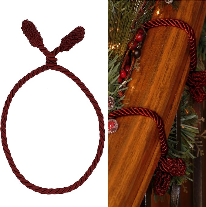 Haute Decor Decorative Garland Ties, 6 Pack, 20 inches (Burgundy) - Easily Hang and Secure Garland, Lights, and Decorations - Strong Inner Wire
